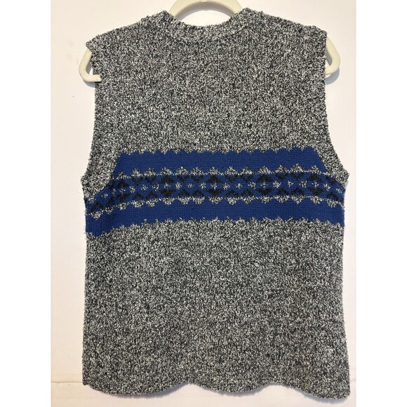 Kathy Ireland Women Sweater Vest Gray White Blended with Fair Isle Stripe Size L - Picture 2 of 6